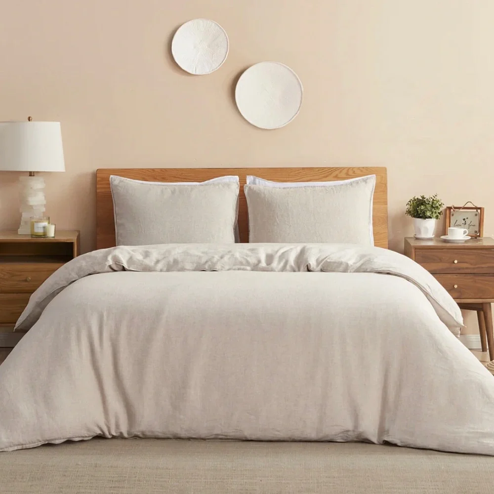 Dapu French linen Minimalist natural Duvet Cover Set with 2 shams